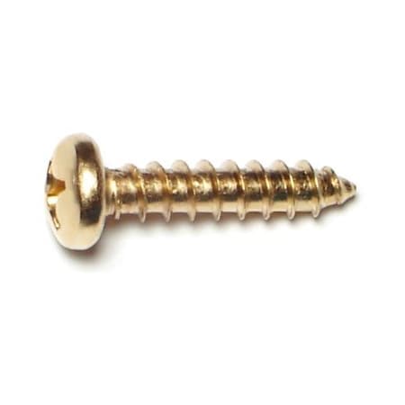 Midwest Fastener Sheet Metal Screw, #12 x 1 in, Brass Plated Steel Pan Head Phillips Drive, 25 PK 64156
